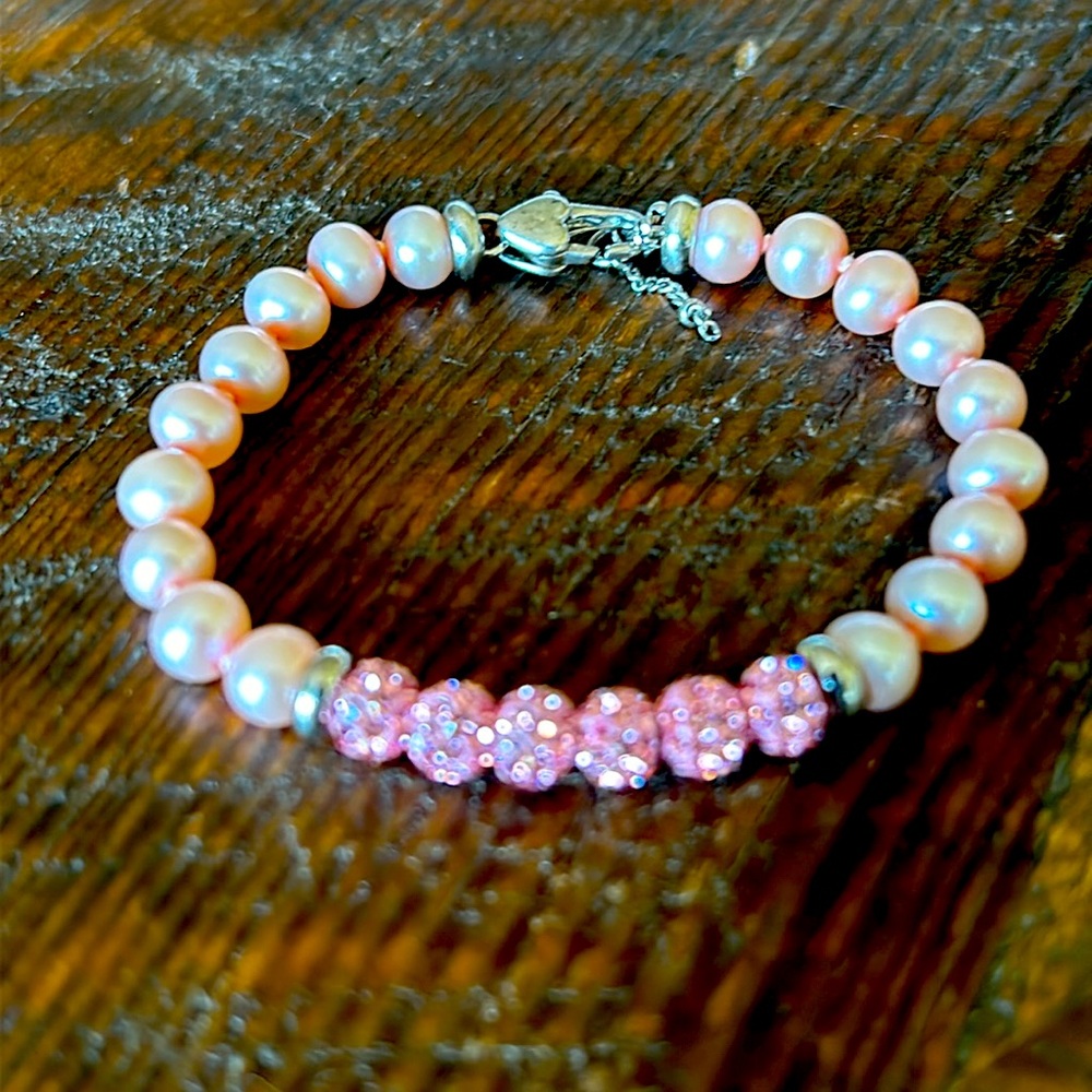Beautiful little girl’s Genuine Pink Pearl / Gem Honora Bracelet - Picture 2 of 5